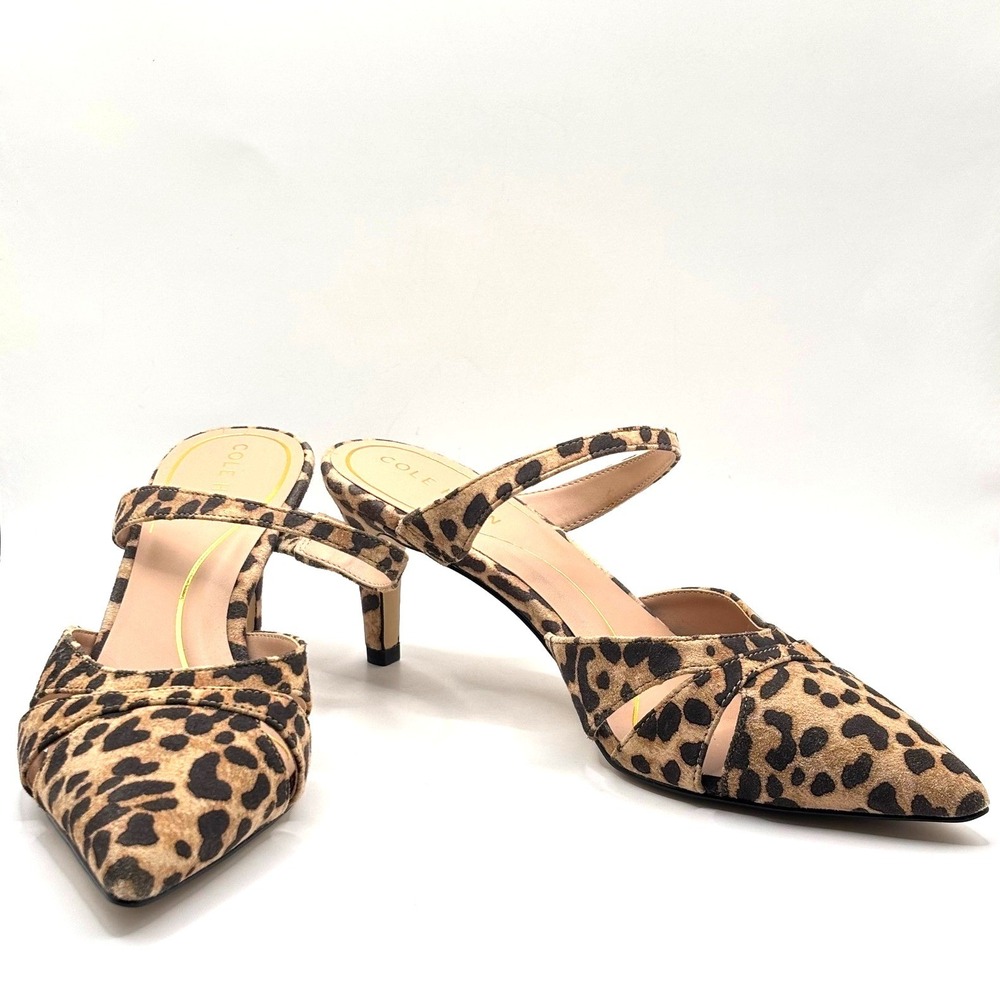 Cole Haan Grand 360 Leopard Print Suede Pointed Toe Slingback Heels‎ Womens 8B